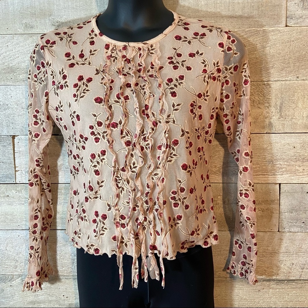 🛍️3/$30‎ Gilmour women’s ruffled sheer top in  size large